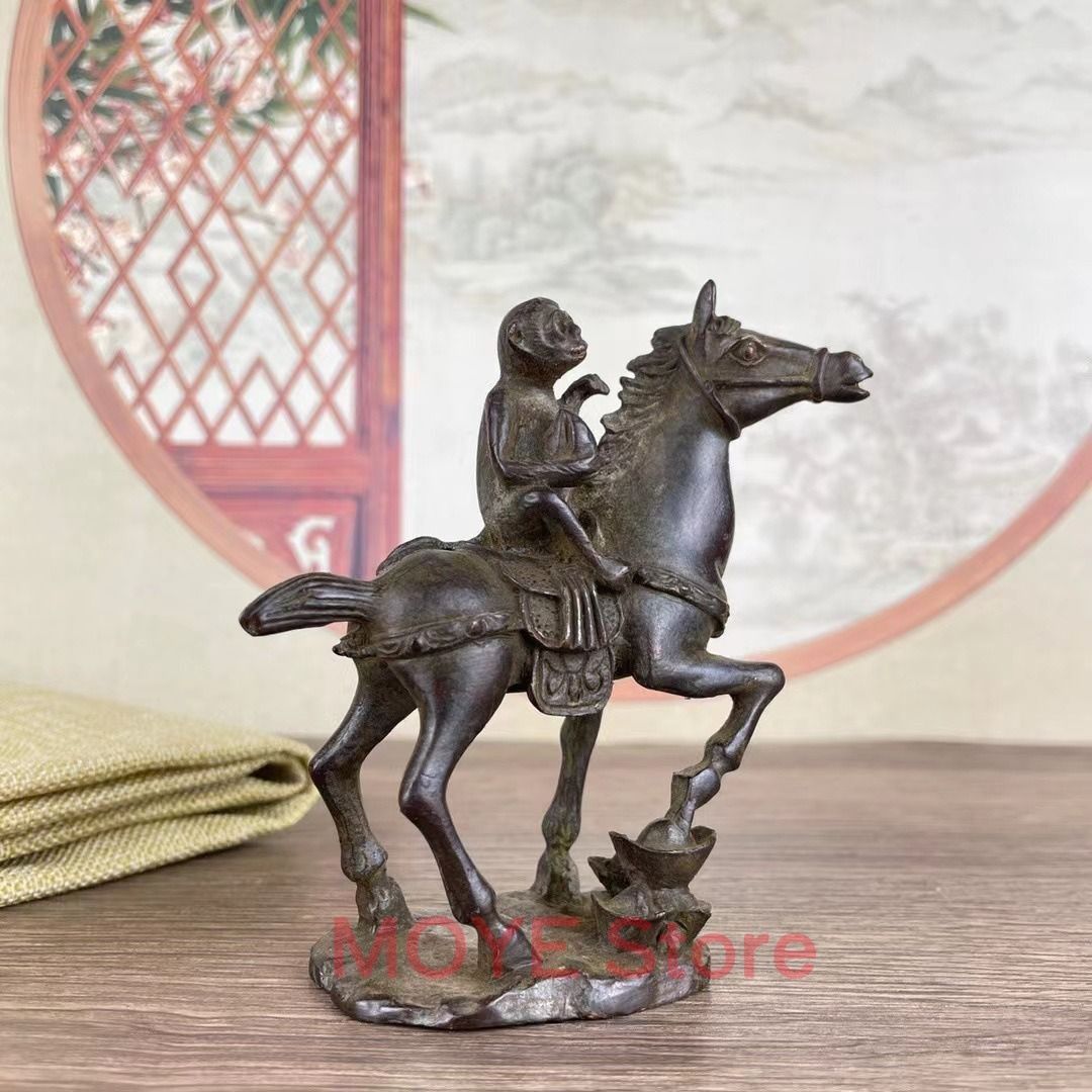 猿 サル 馬 置物 オブジェ アンティーク調 招財 銅製 インテリア 幸運