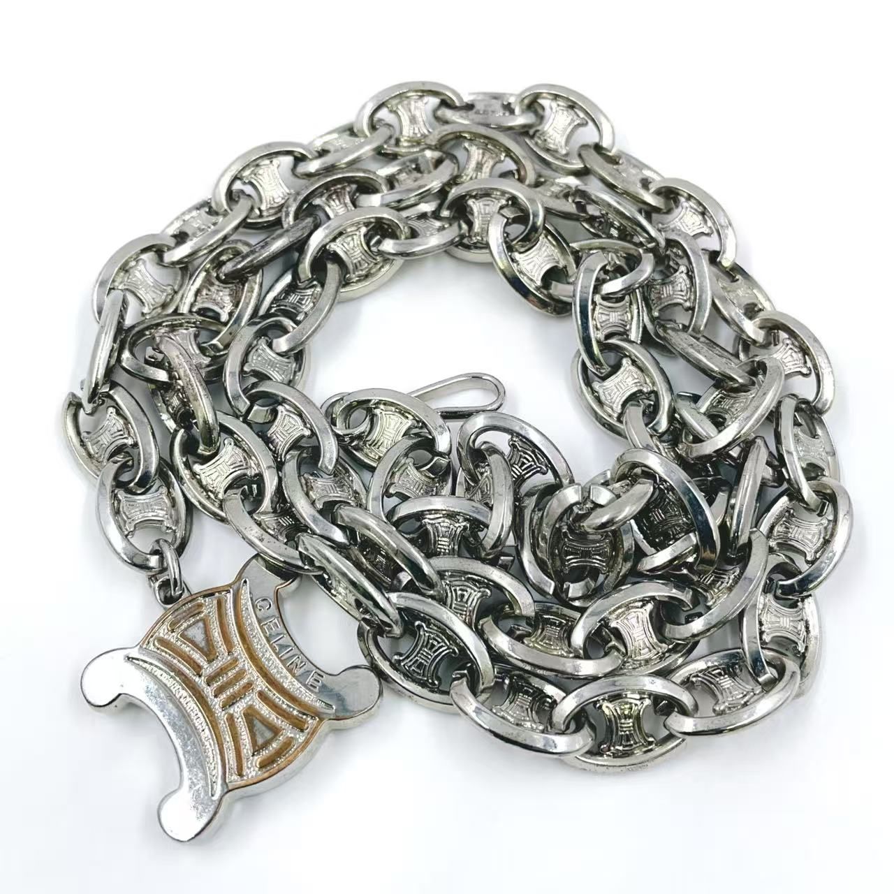 CELINE マカダム モチーフ チャーム メタル シルバー チェーンベルト