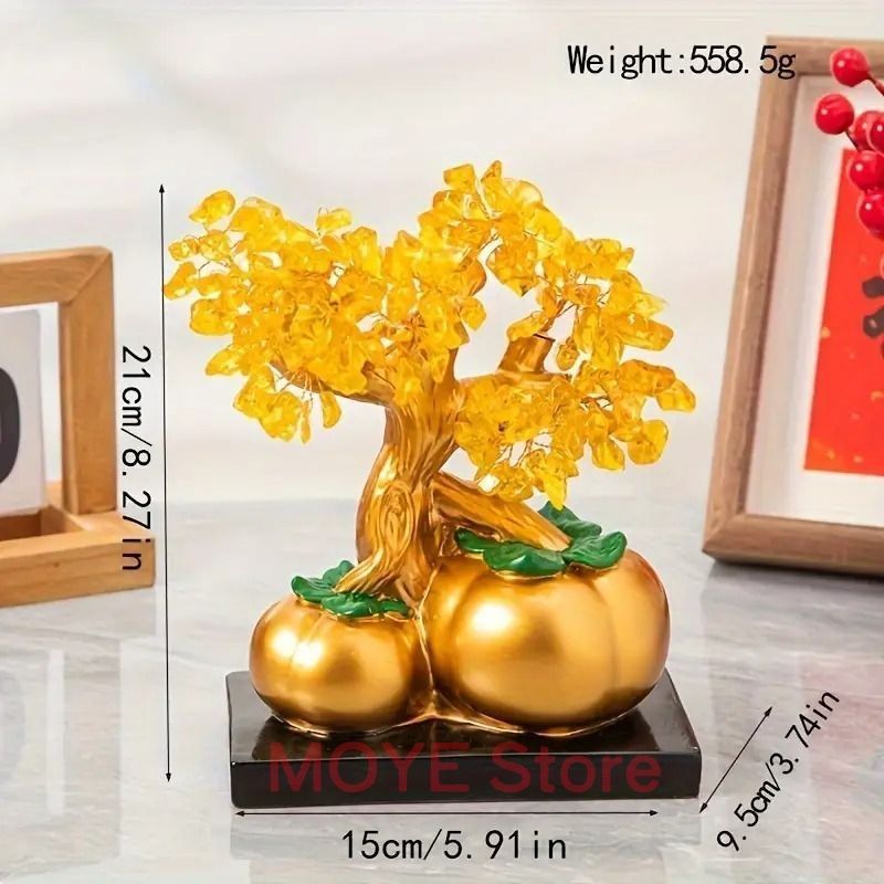  金のなる木 柿 カキ オブジェ 置物 ゴールド オレンジ クリスタルツリー 招財樹 富 繁栄 樹脂素材 感 運 開運 商売繁盛 黄金 インテリア 玄関 リビング 風水縁起物 贈り物 プレゼントzw0117 ペン立て 置物 インテリア小物