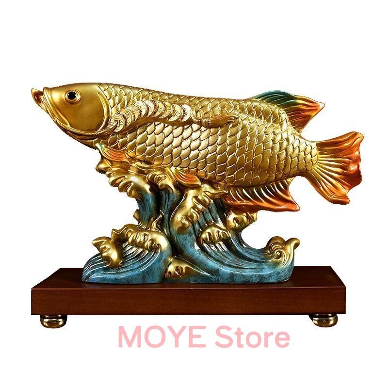 アロワナ 彫刻 金色 アンティーク 置物 インテリア　オブジェ 風水 アロワナ 置物 オブジェ 豪華 財運 金運 運気アップ 金色 ゴールド