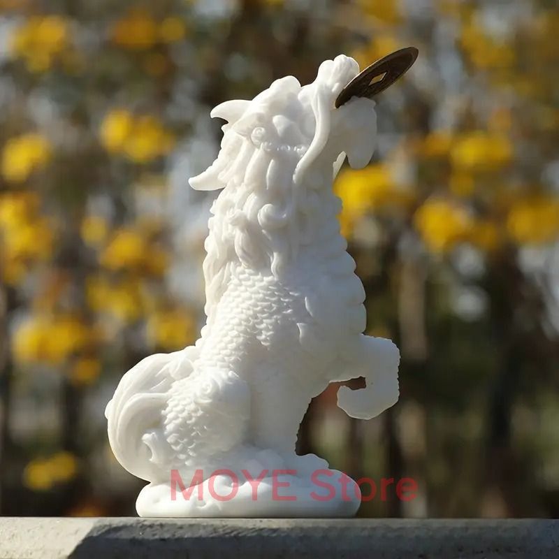 麒麟 置物 オブジェ ホワイト ストーン 優雅 伝統的 運 金運 健康運