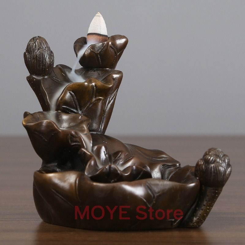 逆流香炉 香炉 お香 線香 蓮 蓮の葉 風水グッズ 縁起物 贈り物 プレゼント インテリア 玄関 オフィス 感 運 開運 商売繁盛 黄金 リラクゼーション 寝室 ヨガ リラックス 和モダンzw0117