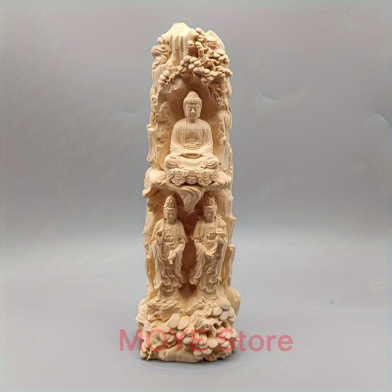 黄楊木 彫刻 仏像 仏教 西方 西方浄土 三位一体 仏陀 三宝 手作り