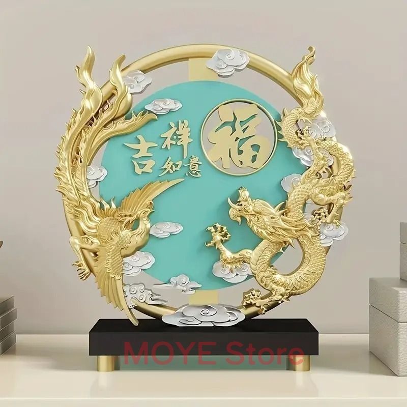 ドラゴン 龍 竜 鳳凰 鳥 樹脂 ブルー 青 置物 オブジェ 金龍 風水 開運