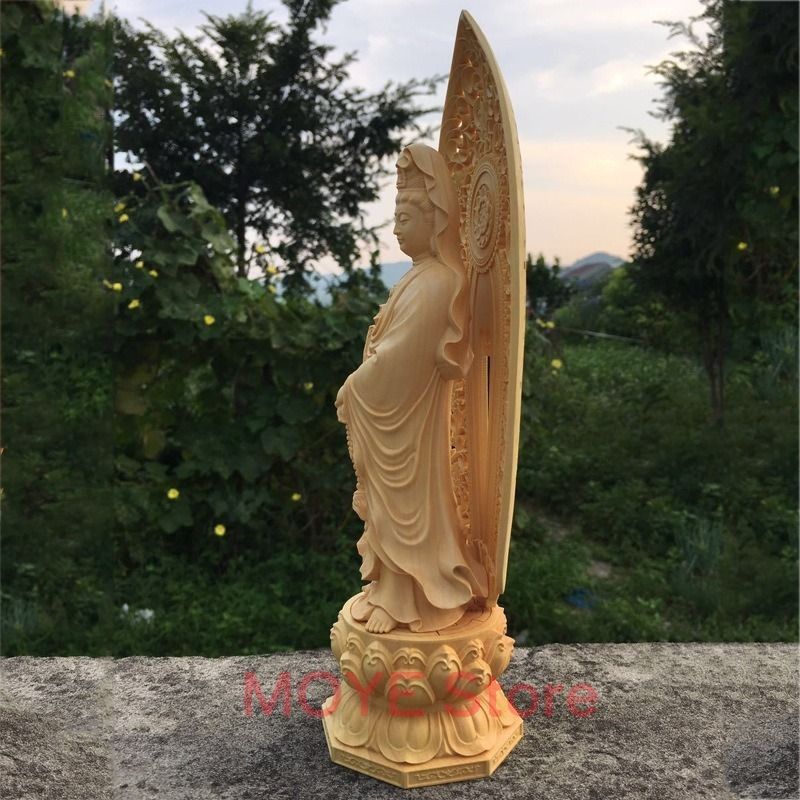 仏像 オブジェ 置物 蓮観音 ツゲの木 木彫り 彫刻 開運 幸運 財運 金運