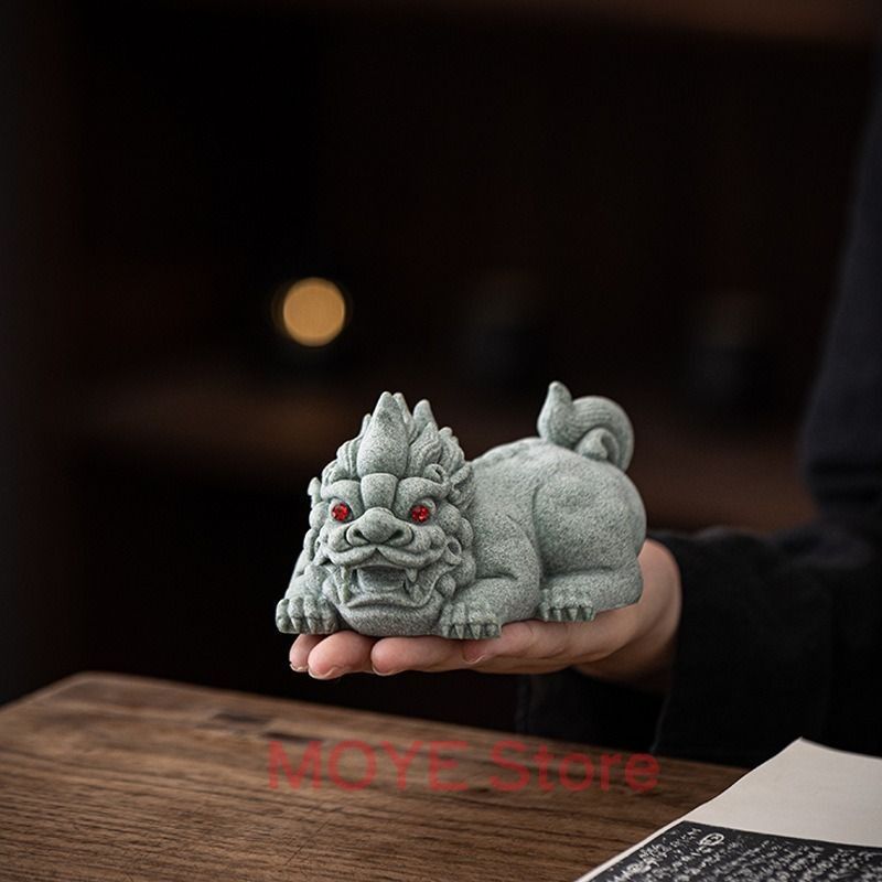 貔貅 ヒキュウ 青砂石 置物 オブジェ 龍 龍の置物 商売?盛 インテリア