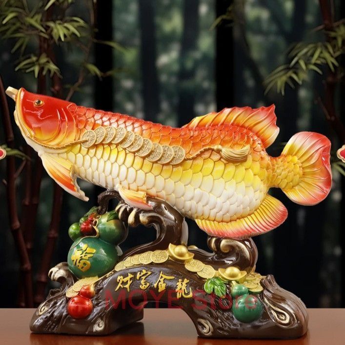 アロワナ 置物 オブジェ 財運 金運 運気アップ レッド 赤 オレンジ