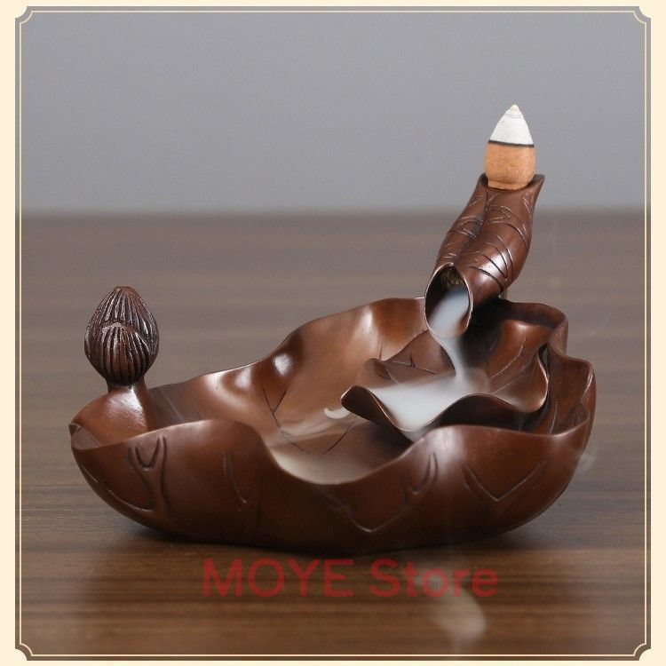 ブロンズ製 うずら香炉 逆流香炉 香炉 お香 線香 蓮 蓮の葉 銅製 ブロンズ 風水グッズ 縁起物