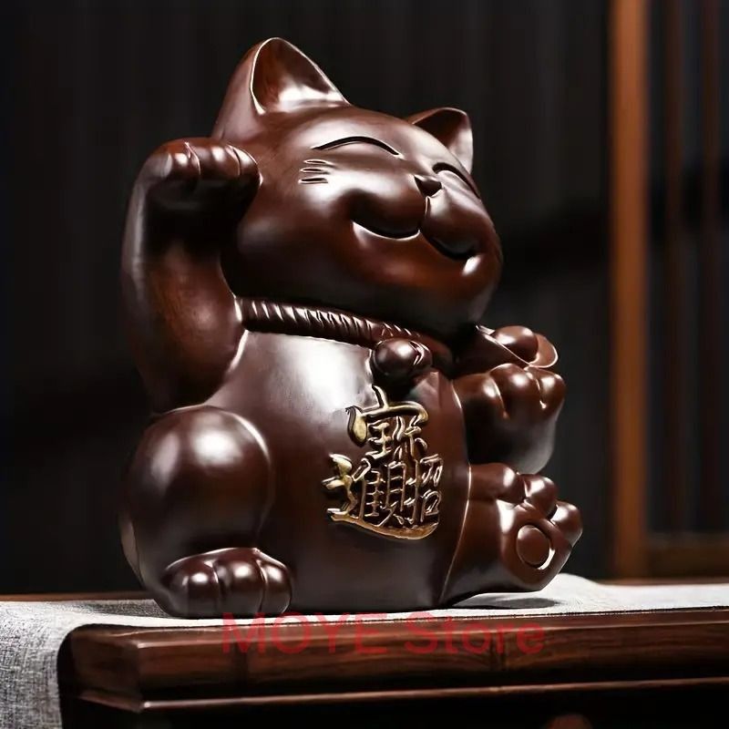 招き猫 ネコ 像 オブジェ 置物 木製 木 財運 金運 運勢アップ 風水 スピリチュアル 彫刻 工芸品  厄除 木彫 開運 幸運 財運 インテリアzw0117