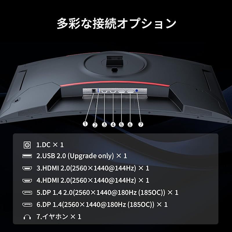 KTC 27インチ 湾曲ゲーミングモニター WQHD (2560x1440) 180Hz 1ms