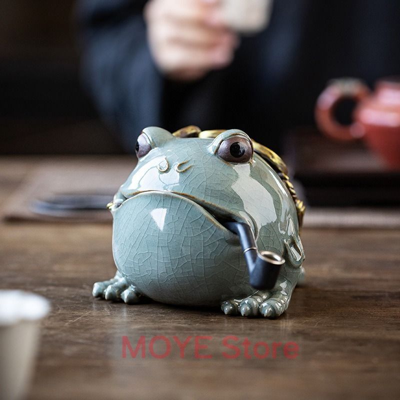 蛙 カエル 置物 オブジェ 陶器 ブルー 高級感 財運 金運 開運 運気