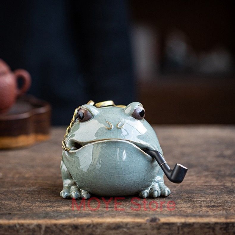 【カエル】 お取り置き　計8点 蛙 カエル 置物 オブジェ 陶器 ブルー 高級感 財運 金運 開運 運気
