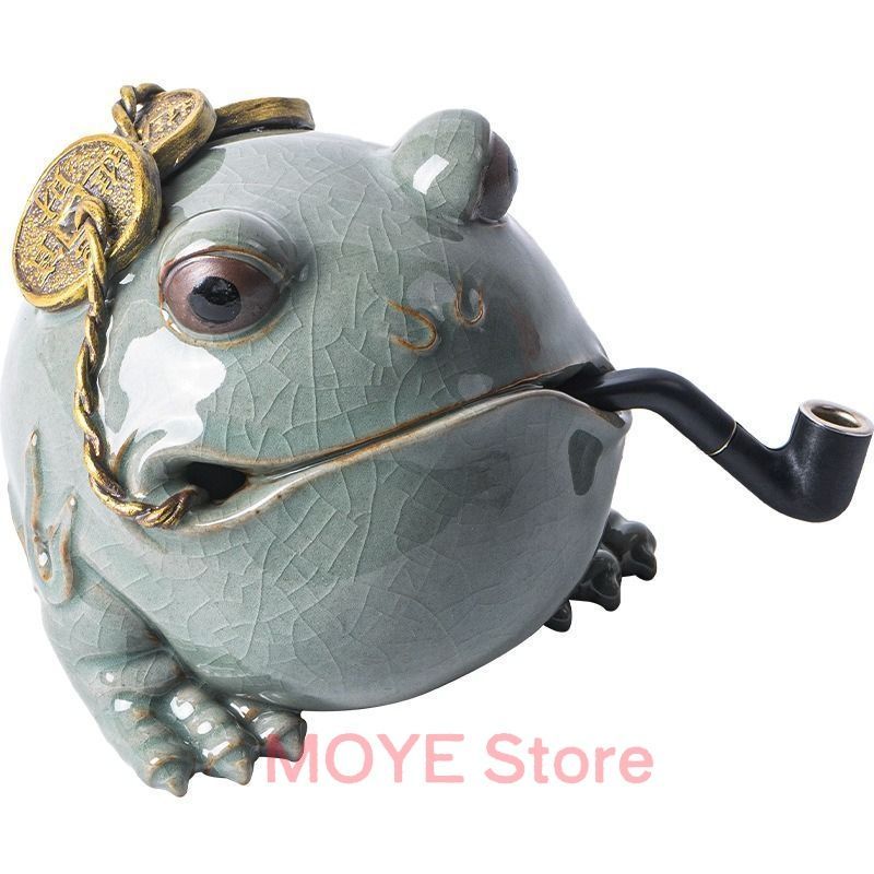 蛙 カエル 置物 オブジェ 陶器 ブルー 高級感 財運 金運 開運 運気