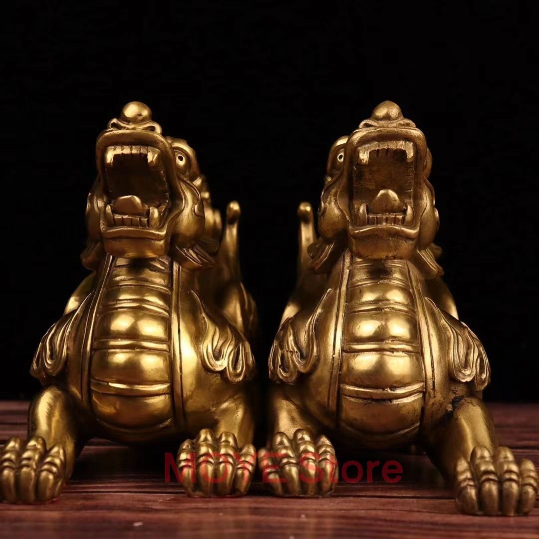 貔貅 置物 ヒキュウ 置物 オブジェ 2ペア 風水グッズ 金 ゴールド 黄金