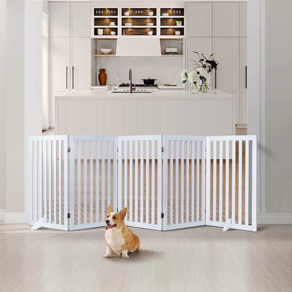 新品 unipaws ペットゲート 置くだけ簡単 木製 折りたたみ式 伸縮可能