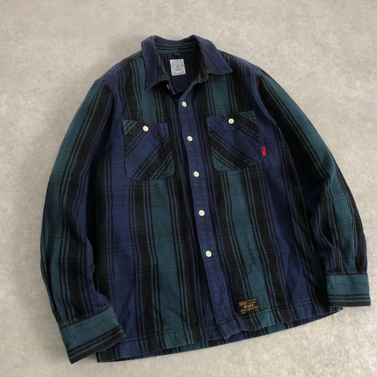 WTAPS グリーンxネイビー ヘビー フランネル シャツ ダブルタップス