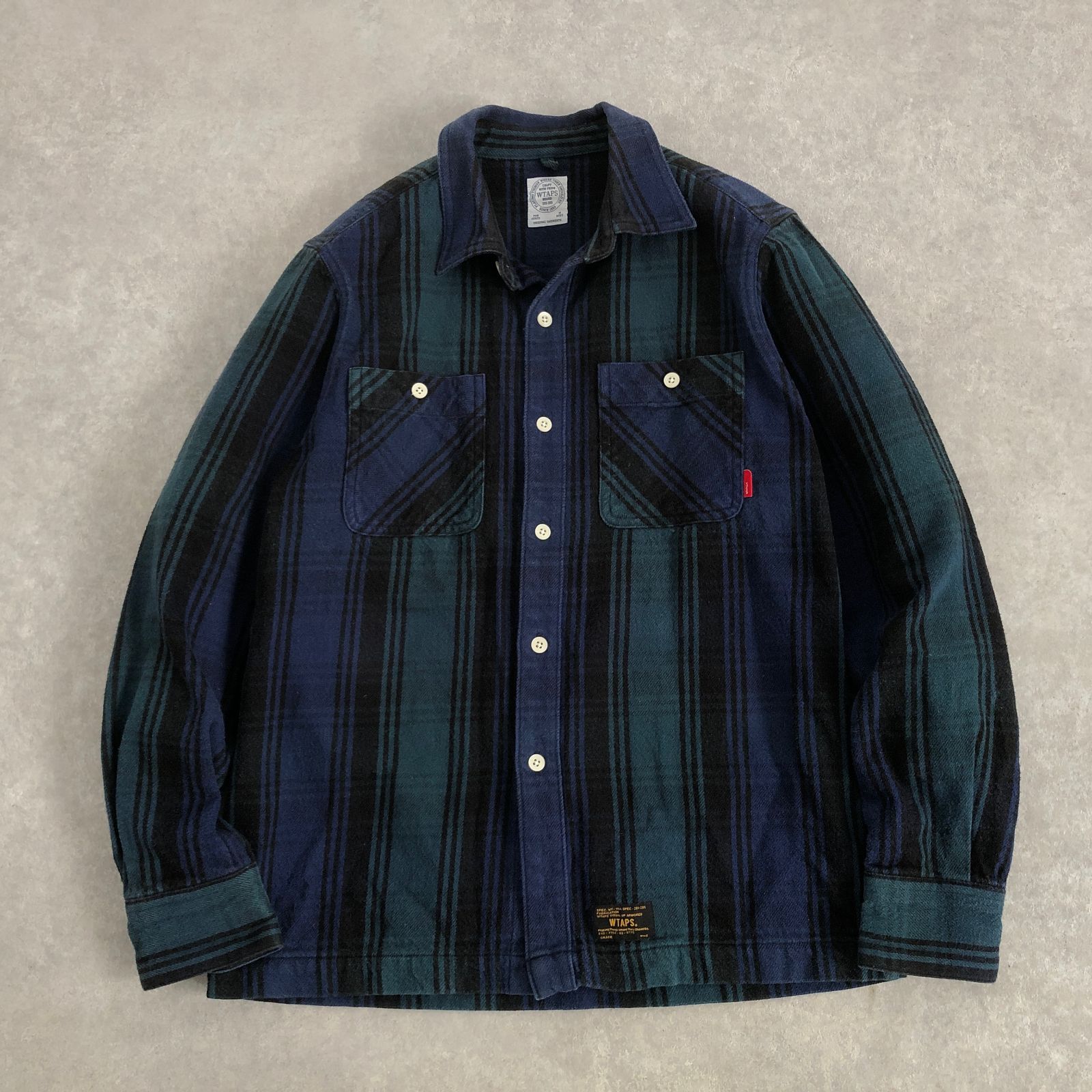 WTAPS グリーンxネイビー ヘビー フランネル シャツ ダブルタップス