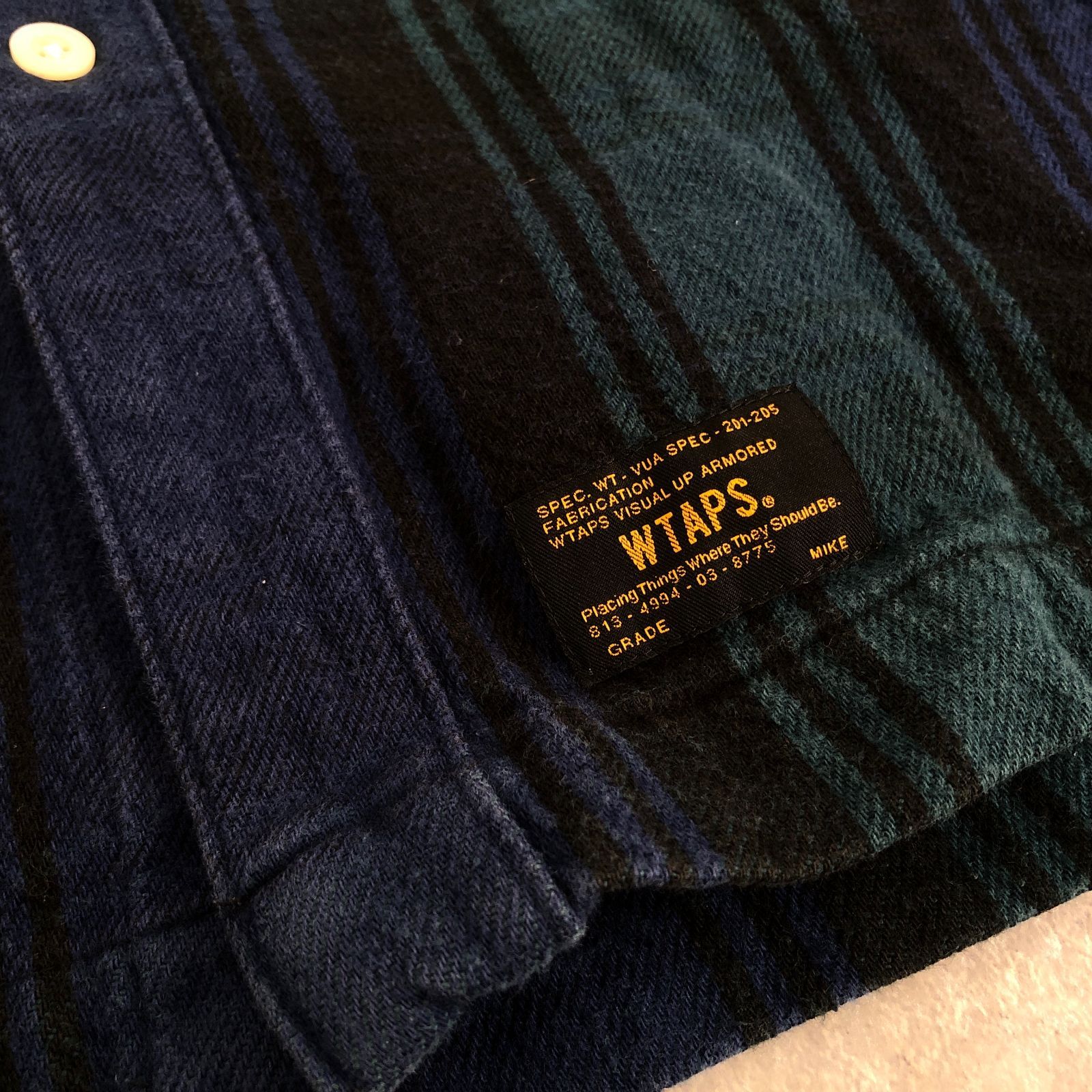 WTAPS グリーンxネイビー ヘビー フランネル シャツ ダブルタップス