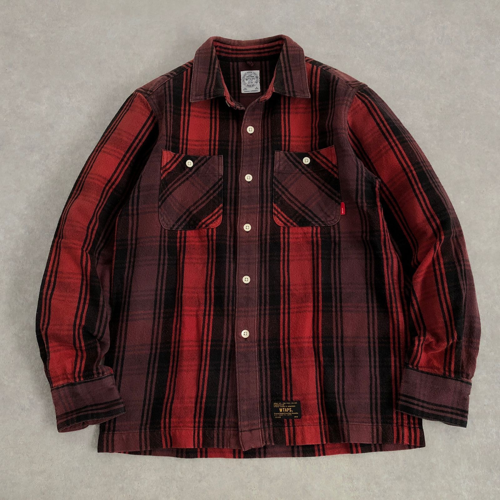 (本日迄の出品) WTAPS ネルシャツ サイズ X 01 WTAPS レッドxブラック ヘビー フランネル シャツ ダブルタップス