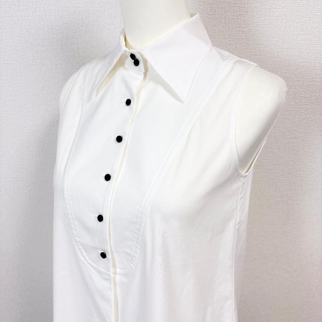美品】フォクシー ノースリーブシャツブラウス 38 無地 ホワイト 美品 