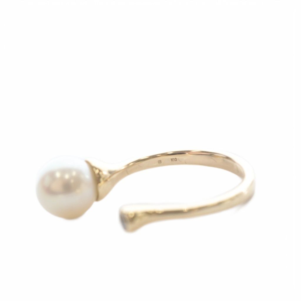 ヒロタカ hirotaka K10 0.05ct パール カフ リング 指輪 9号 イエロー