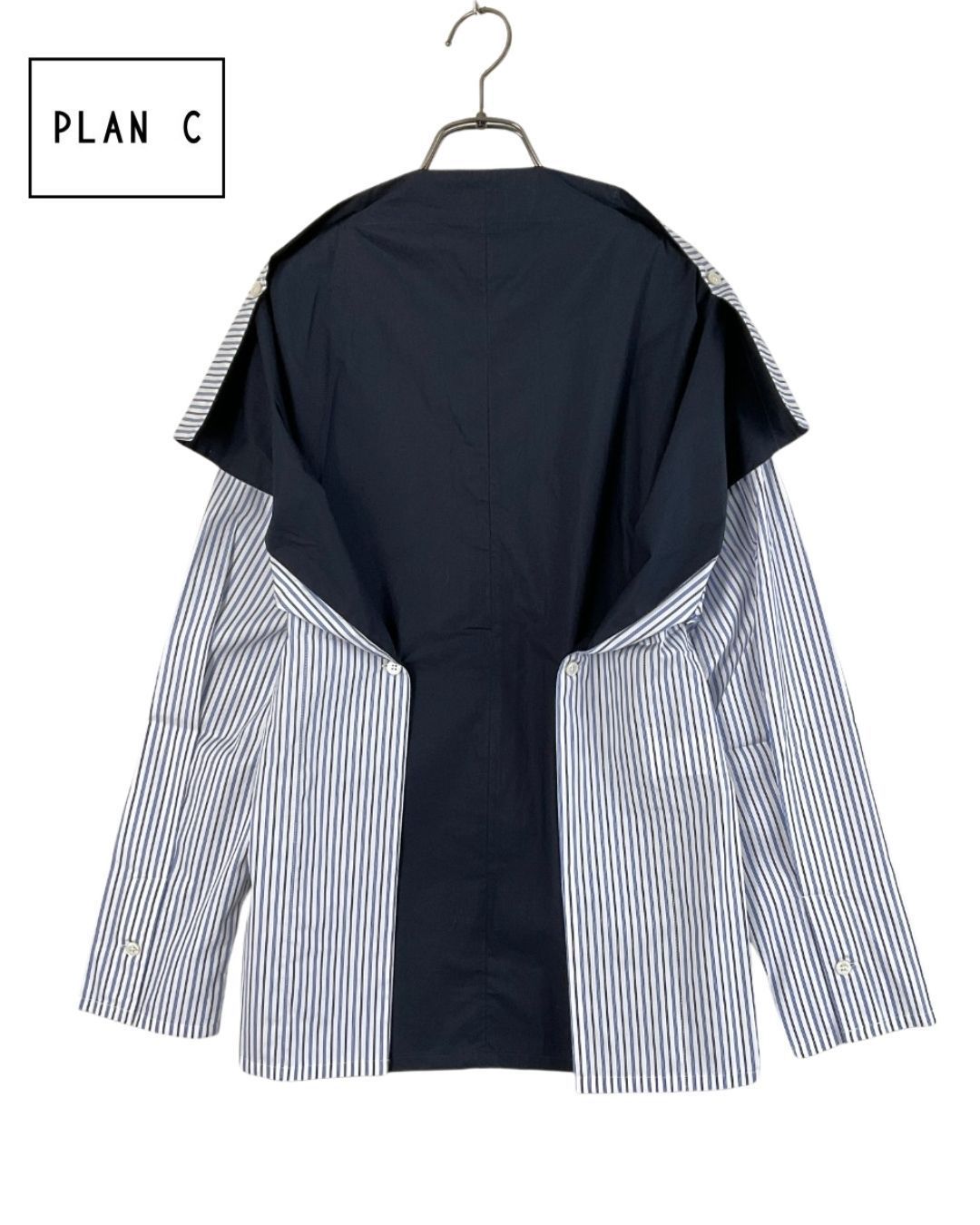 新品 PLAN C プランシー 2WAYストライプオープンカラーシャツ 38