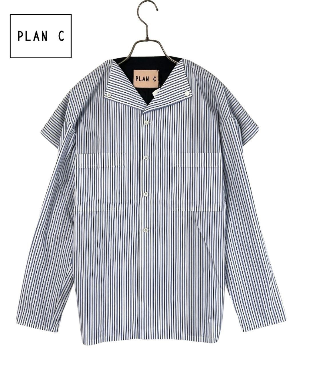 新品 PLAN C プランシー 2WAYストライプオープンカラーシャツ 38