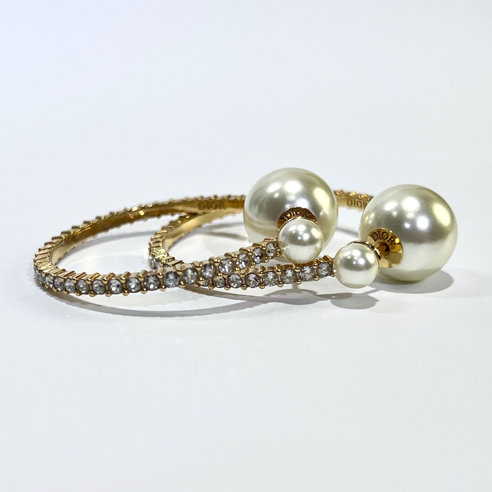 Dior ディオール トライバル クリスタル フェイクパール フープ ピアス