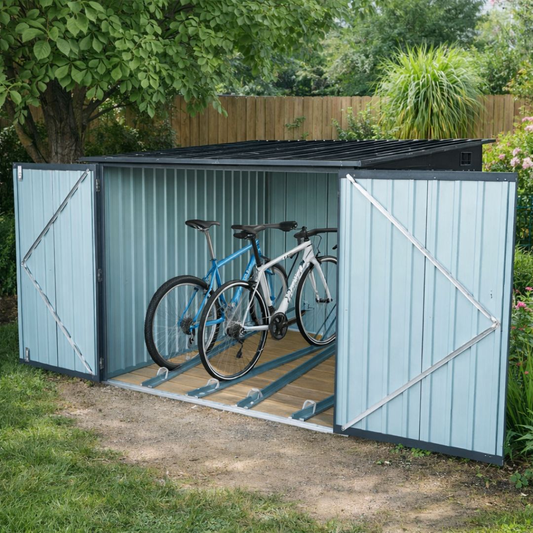 屋外収納 大容量 スチール製 物置 自転車収納 施錠可能 両開きドア 耐腐食 防水 多用途収納 家具 玄関収納