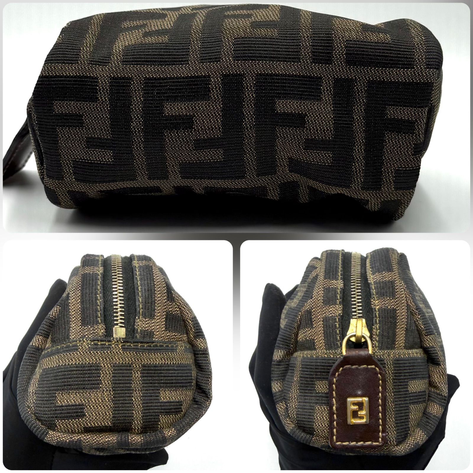 フェンディ FENDI ズッカ柄 ポーチ 化粧ポーチ コスメポーチ ブラウン