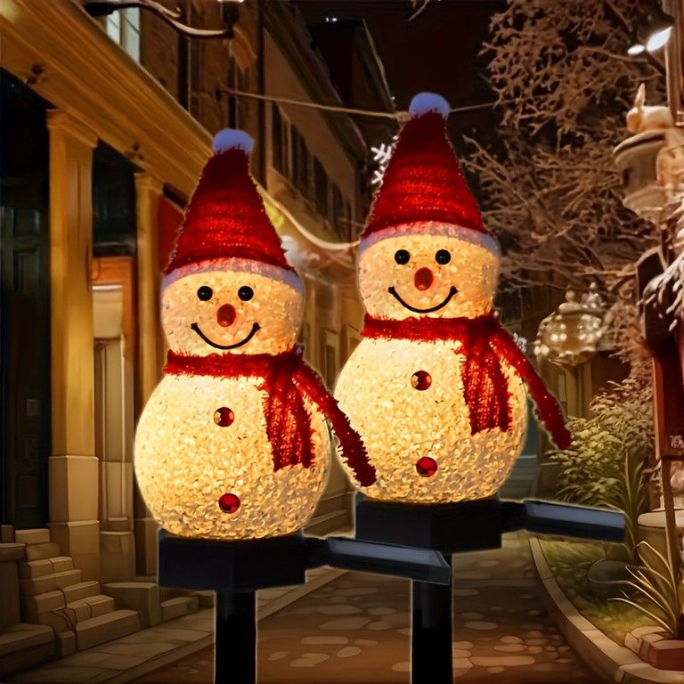 ソーラー充電】スノーマン ガーデンライト クリスマス飾り 赤い帽子と