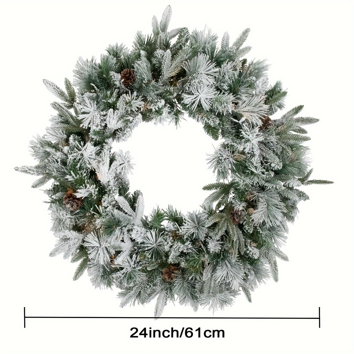 【直径約61cm】クラシック クリスマスリース 松ぼっくり付 人工松 人工スプルース 金属・プラスチック製 ドア/壁/窓用 玄関装飾 ホリデーパーティーデコレーション 1個入