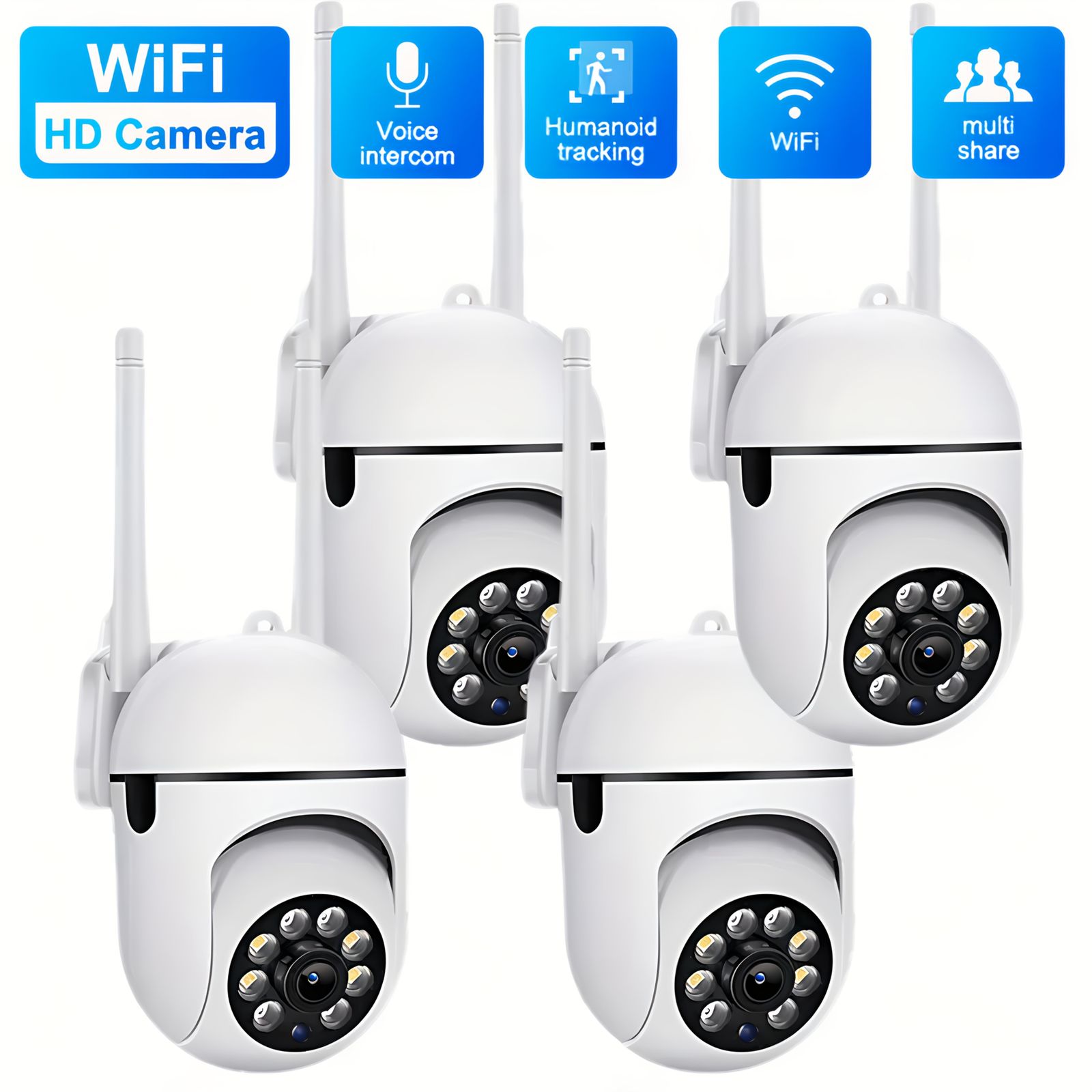 300万画素 2K高画質】ワイヤレス 防犯カメラ 4台セット WiFi 360度パン