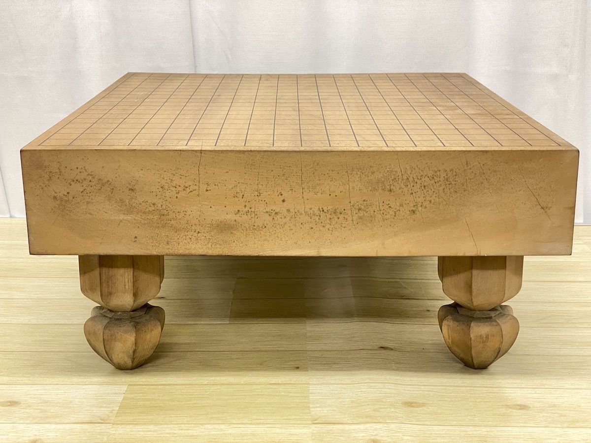 碁盤　石付 ZK246】囲碁盤 木製 無垢材 厚み8.4cm 脚付 天然木 碁盤 伝統工芸 骨董