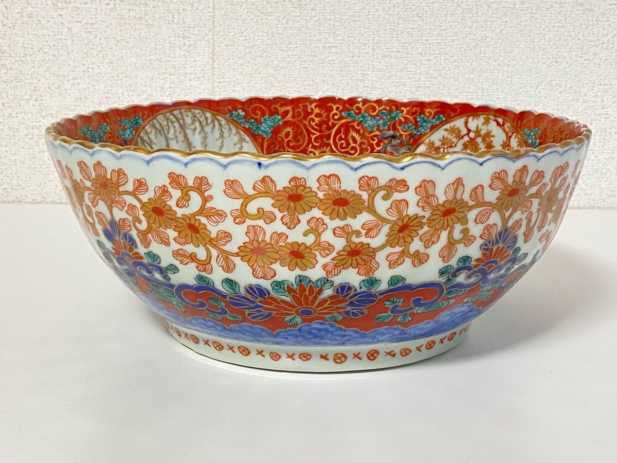 TK247】古伊万里 大鉢 金襴手 金彩 色絵 人物花鳥図 有田焼 伊万里焼