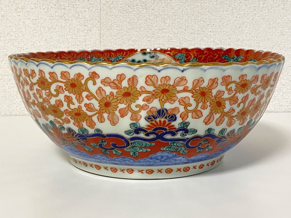 TK247】古伊万里 大鉢 金襴手 金彩 色絵 人物花鳥図 有田焼 伊万里焼