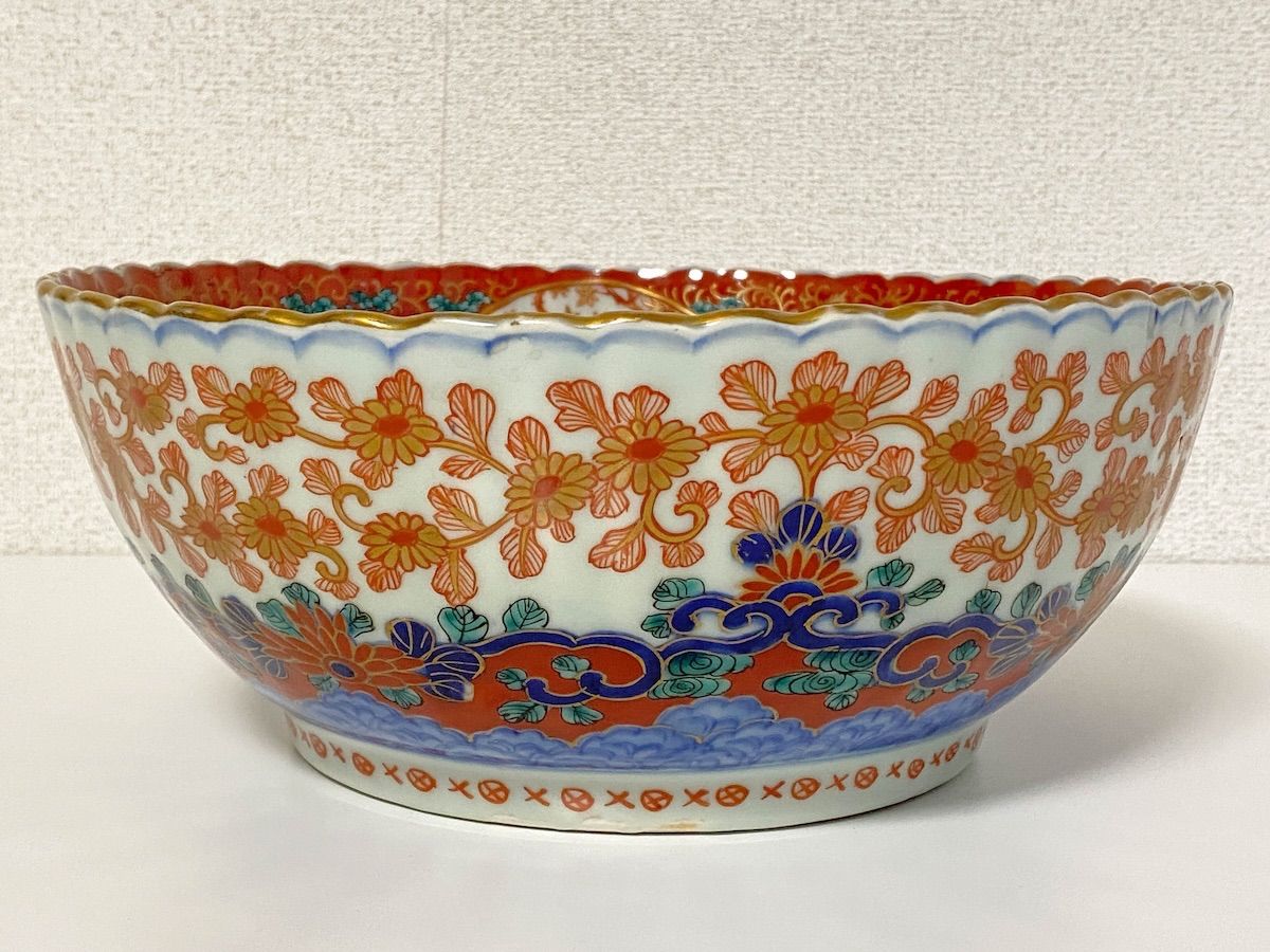 TK247】古伊万里 大鉢 金襴手 金彩 色絵 人物花鳥図 有田焼 伊万里焼