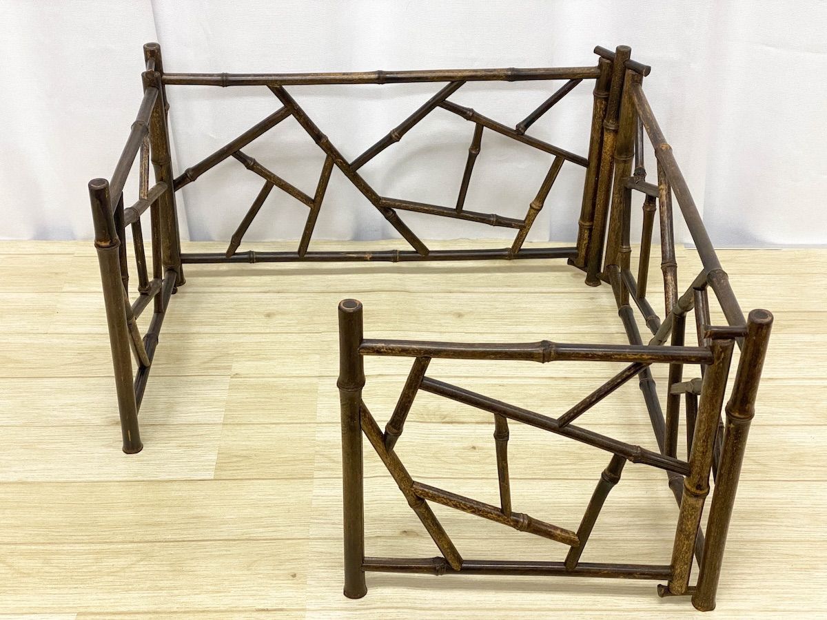 時代 斑紋竹 氷裂組 煎茶 炉屏 結界 【治】時代胡麻竹製 氷