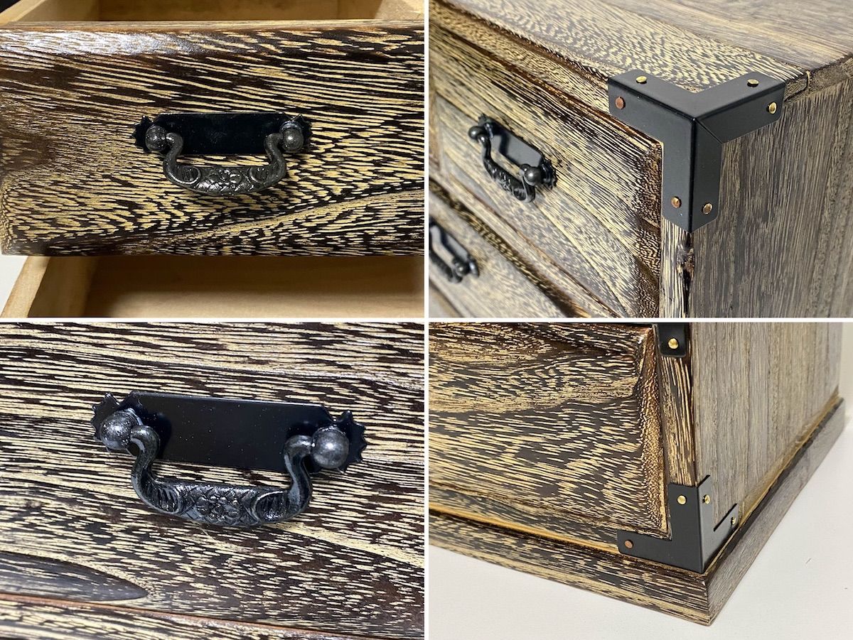 TK249】桐工芸 レトロ ミニ箪笥 三段四ツ引 箱入 小引き出し 小物入れ