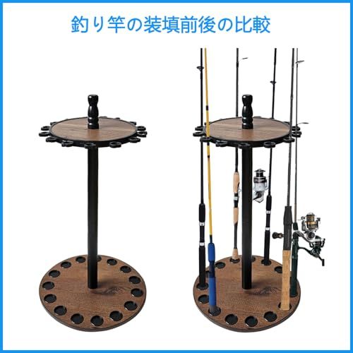 ロッドスタンド ウォールナットカラー 丸型デザイン360度回転釣竿 スタンド 釣15本の釣り竿を収納 竿収納ラック 高度な釣竿展示台 釣竿ラック 組立簡単 釣り竿ラック 釣り竿ディスプレイラッ 日本語説明書付き 9 d 6 dc 266