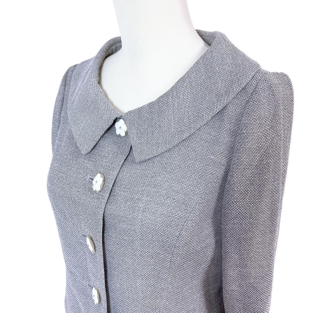 美品】エムズグレイシー 麻混 リネン 春夏ジャケット 38 花柄ボタン