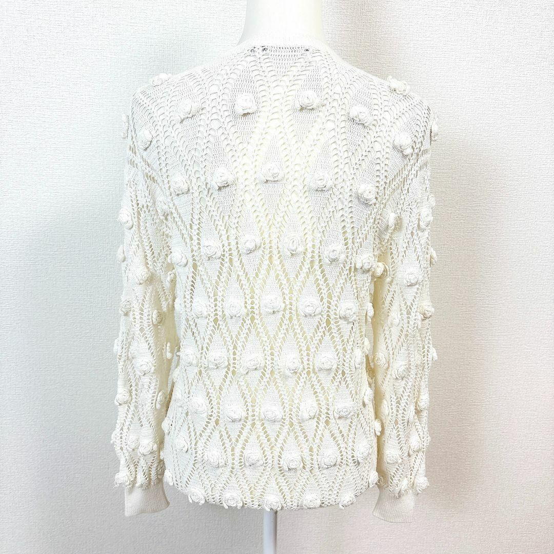 美品 カネコイサオ 装飾長袖カーディガン ニット 薔薇 オフホワイト