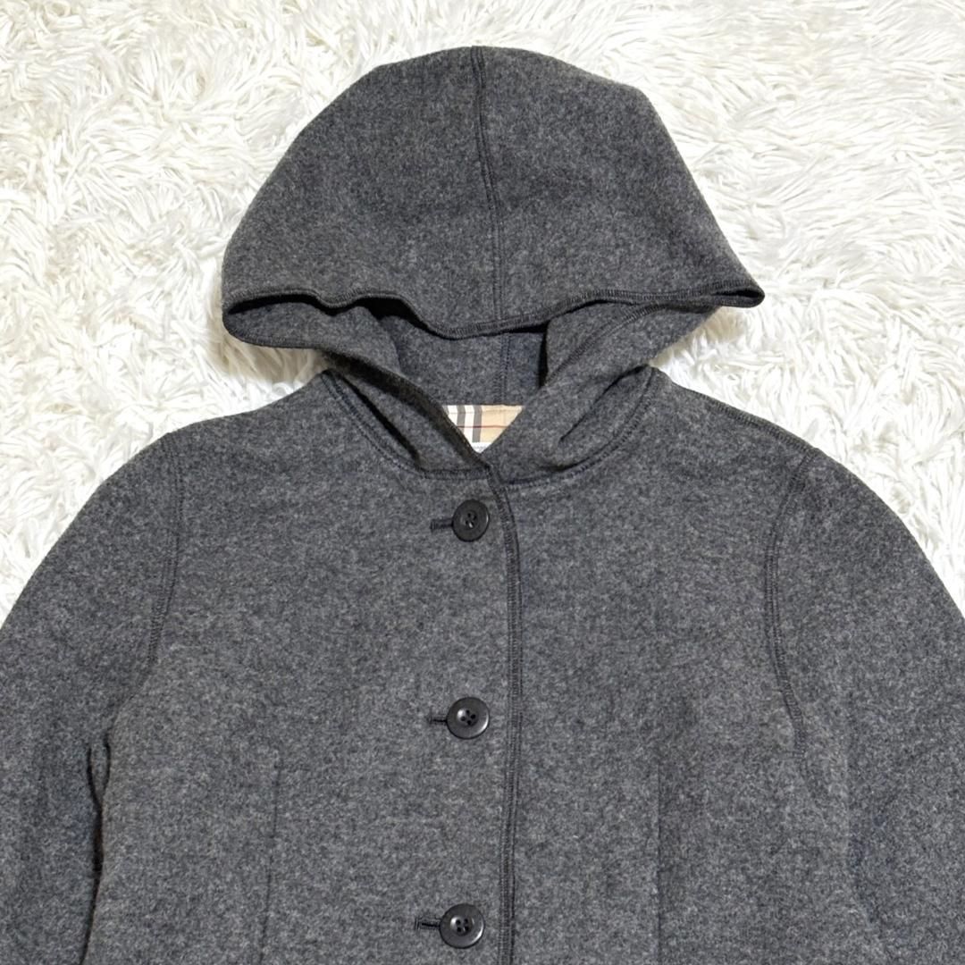 美品 Burberrys フードウールコート グレー キッズ120 ノバチェック 