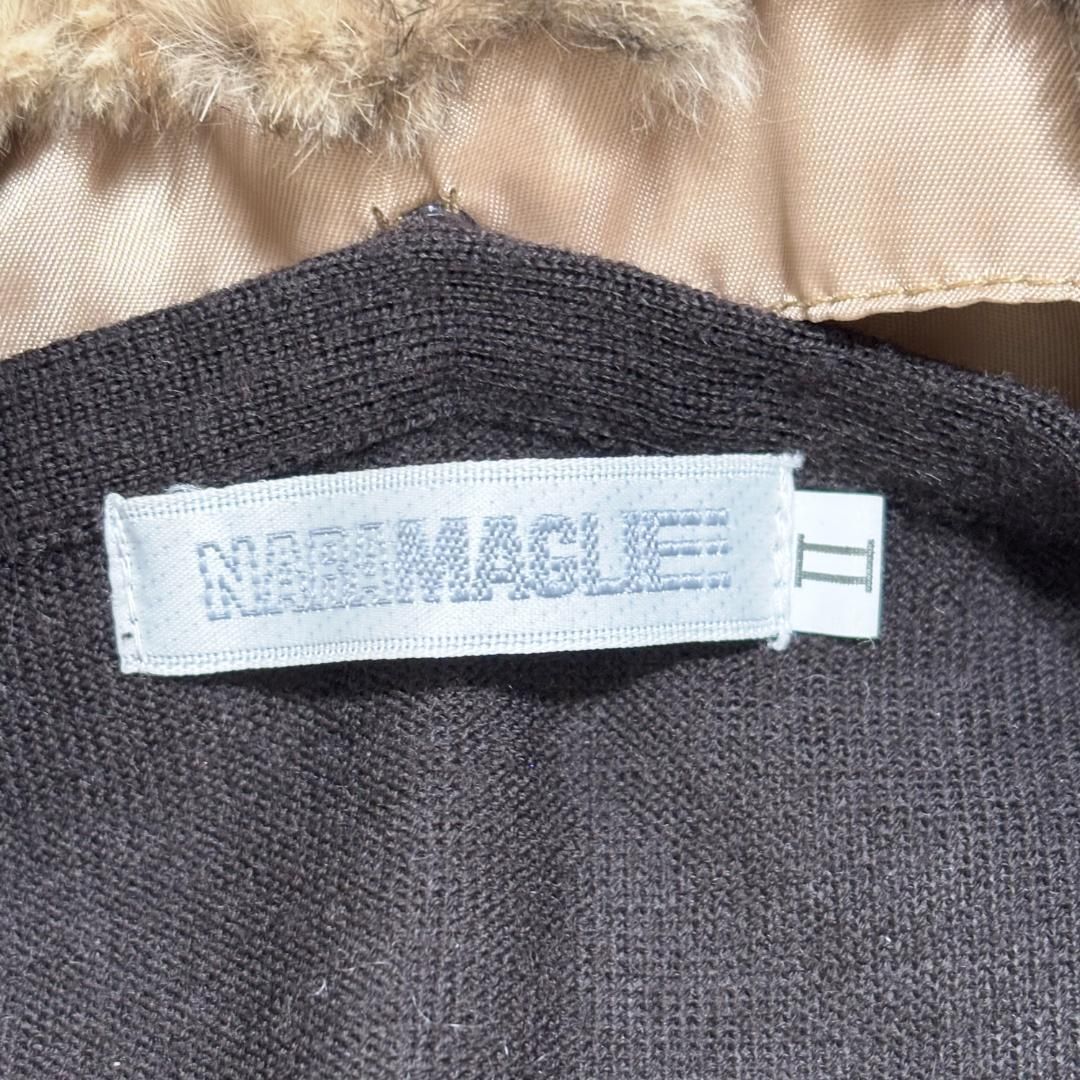 NARACAMICIE ウールカーディガンラビットファー襟 II 濃ブラウン