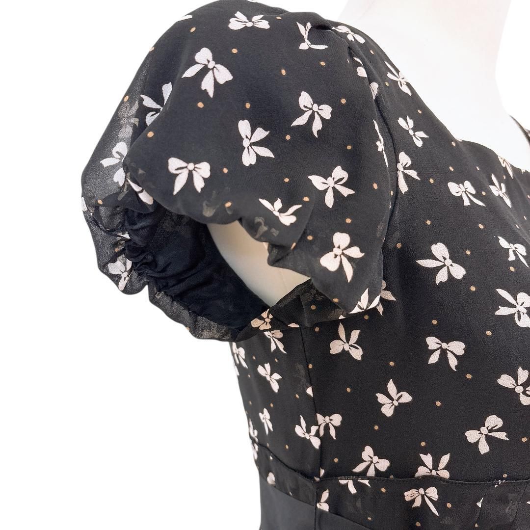 美品】エムズグレイシー 半袖ワンピース 38 リボン柄 ブラック - メルカリ 