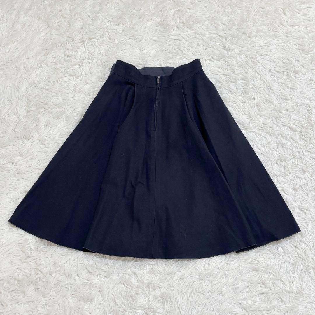 美品】FOXEY サイドボタン フレアスカート 38 M ネイビー ジップ