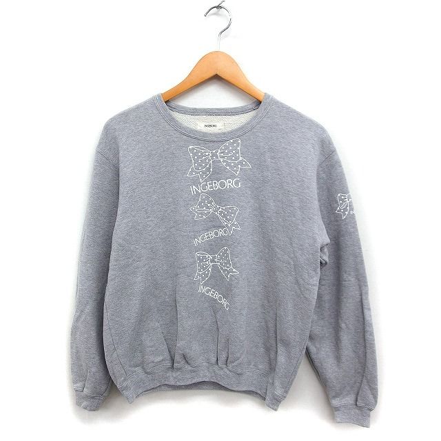 インゲボルグ INGEBORG リボン ロゴ プリント スウェット トレーナー 綿 M グレー 灰 /FT3