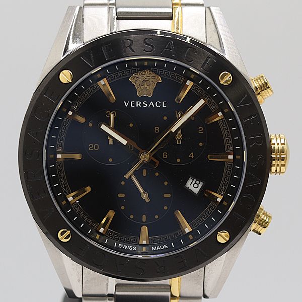 ヴェルサーチ クロノグラフ QZ ブラック文字盤 保/箱付 稼働 良品 ヴェルサーチ クロノグラフ 091906000862 VEHB00619