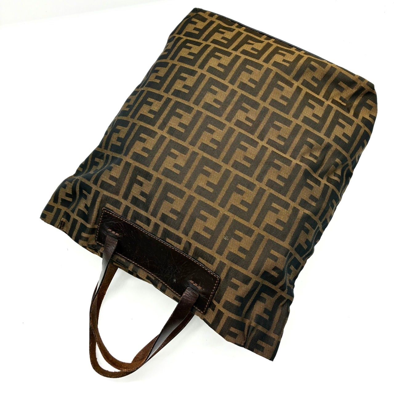 美品】フェンディ ズッカ柄 トートバッグ キャンバス レザー ブラウン