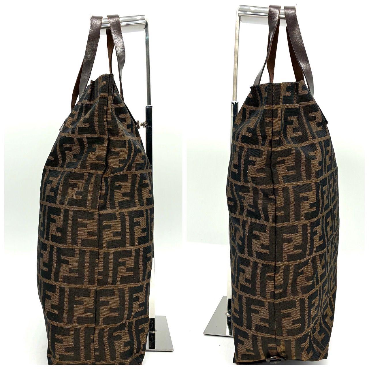 美品】フェンディ ズッカ柄 トートバッグ キャンバス レザー ブラウン